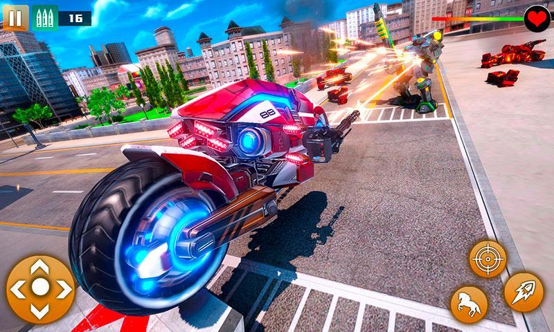 Flying Robot Unicorn Attack Bike Shooting Games
